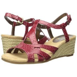 Aerosoles Womens Outer Space Burgundy Crocodile Wedge Heel Strappy Sandals Sz 8M